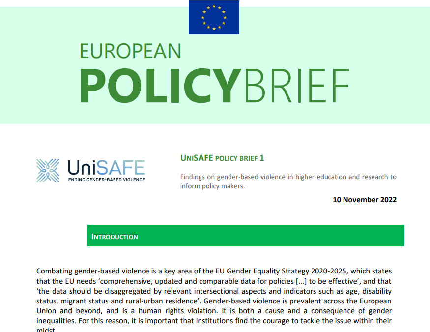 UniSAFE’s first Policy Brief